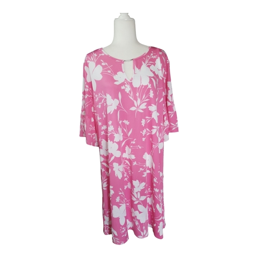 Ruby Rd. Pink and White Midi Sundress with 3/4 Sleeves